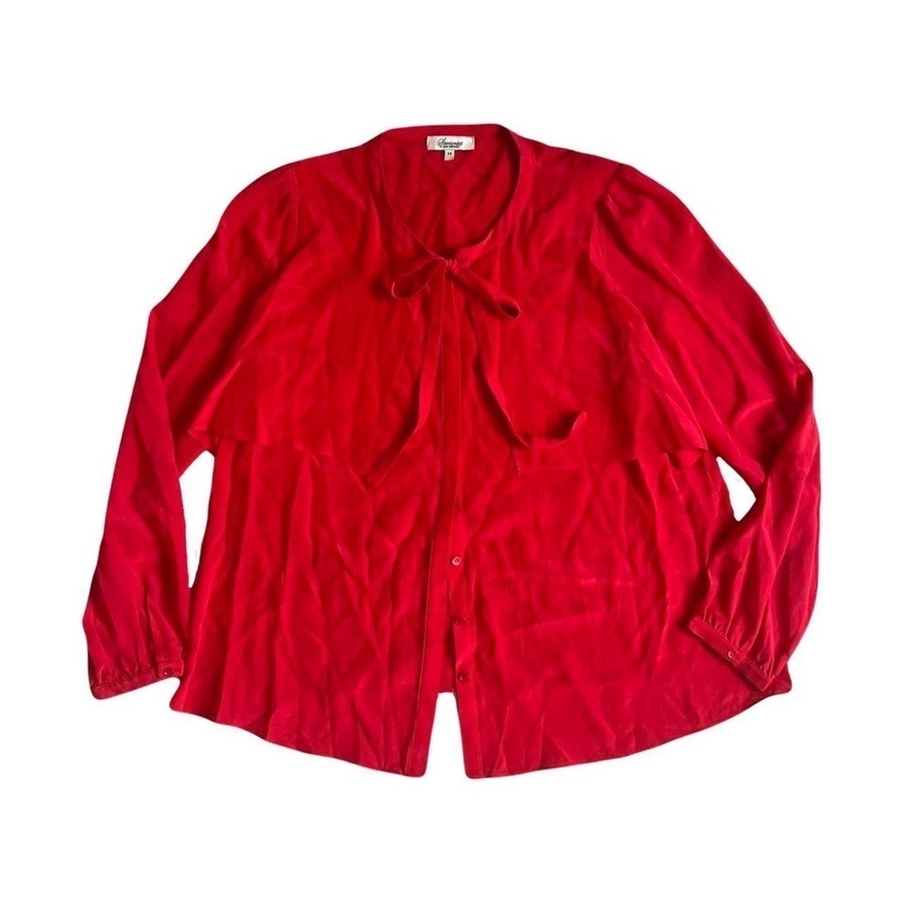 Red vintage silk shirt with bow detail